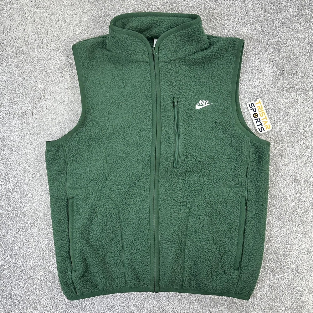 Nike Vest Mens Small Green Sherpa Fleece Full Zip Loose Fit Swoosh FZ0894-323